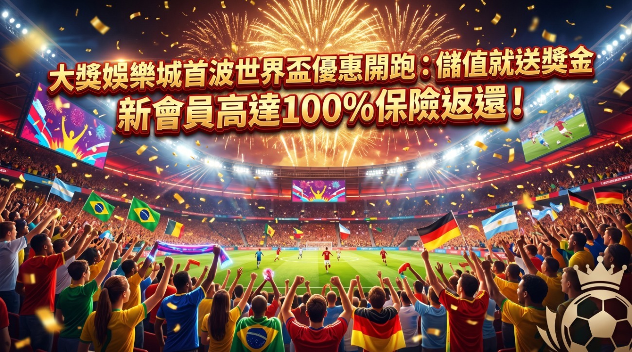 大獎娛樂城首波世界盃優惠開跑：儲值就送獎金新會員高達100%保險返還！