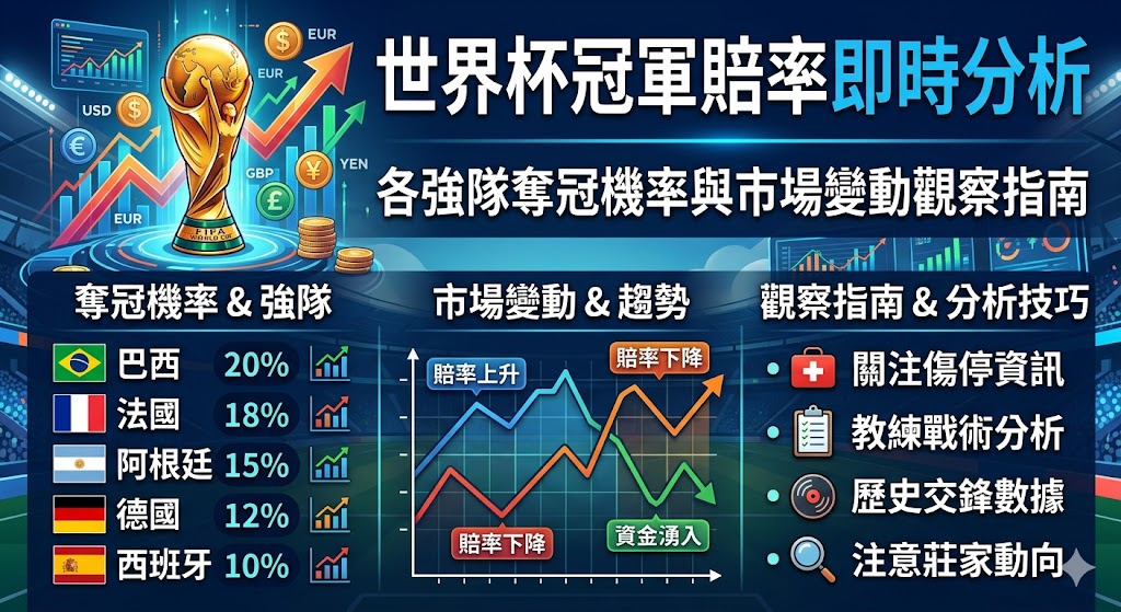 世界杯冠軍賠率即時分析：各強隊奪冠機率與市場變動觀察指南