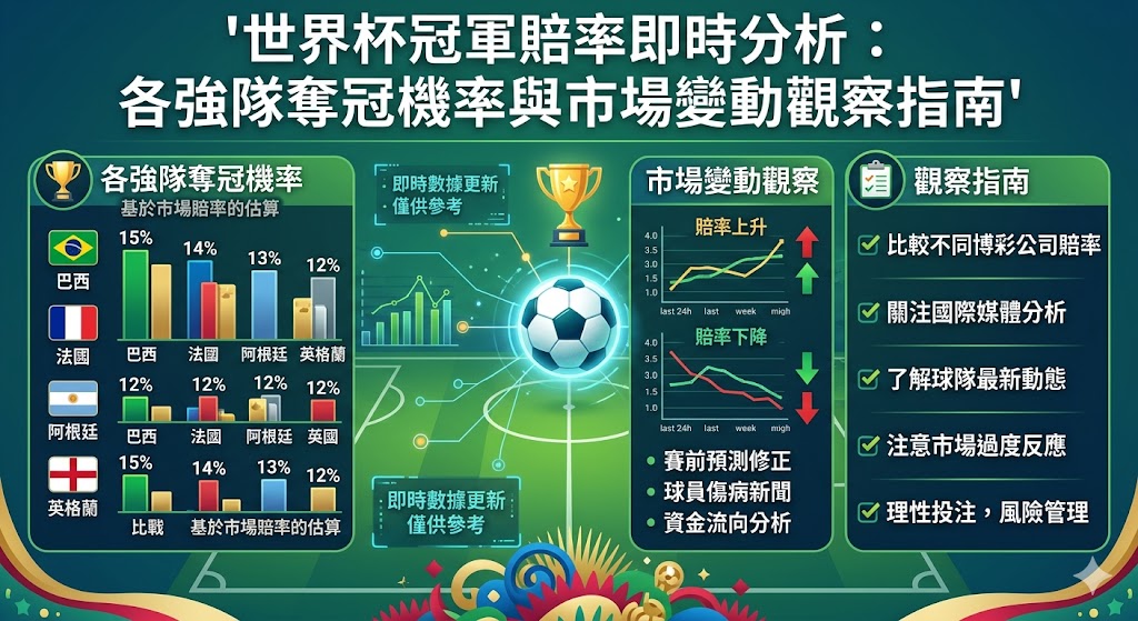世界杯冠軍賠率即時分析：各強隊奪冠機率與市場變動觀察指南